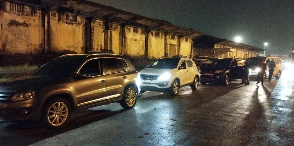 Imported used car being delivered to buyer at African port