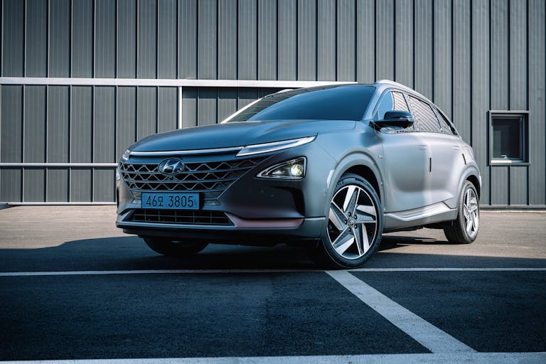 Stylish Hyundai Nexo spotted outdoors, showcasing innovative design and technology.